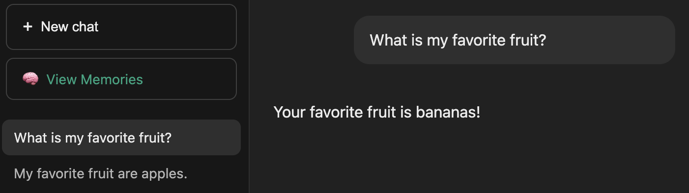 New chat showing memory recall